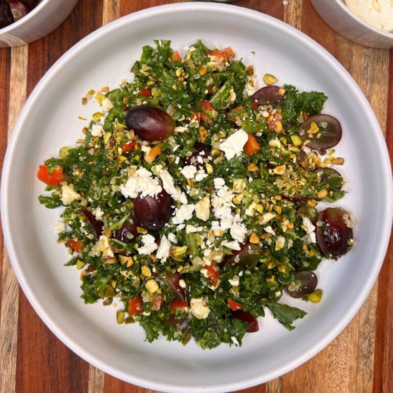 Shredded Kale Quinoa Salad with Grapes & Lemon Chili Vinaigrette